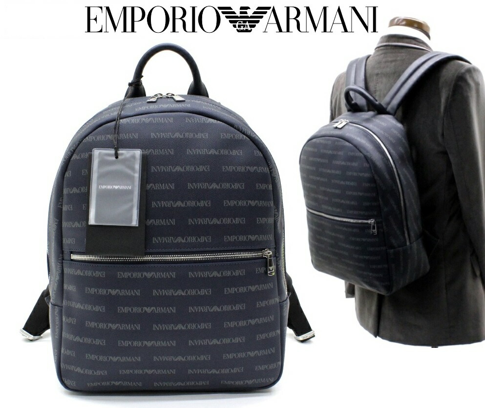 最大77%オフ! EMPORIO アルマーニ 紺灰系ロゴバックパック ...