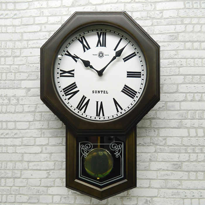 振り子 時計 壁掛け 電波 木製 八角形 アンティーク レトロ ブラック 日本製 ギフト プレゼント インテリア リビング