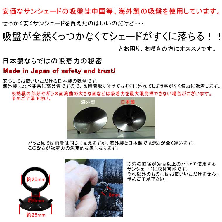 楽天市場 カーサンシェード交換用吸盤 25パイ 50個入 海外製の安物カーサンシェードの交換用に使える高品質な吸盤 シェードと吸盤の取り外しが超簡単 吸盤 交換用吸盤 サンシェード シェード 車用サンシェード 車用シェード カーテン 車用カーテン 日本製 通信販売