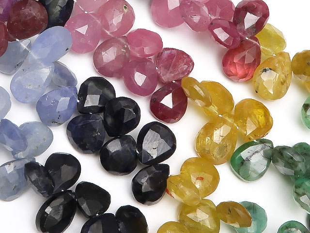 贅沢屋の 天然石 原石 エメラルド サファイア ルビー No 1 1連販売 6 9mm ペアシェイプカット Dgb Gov Bf