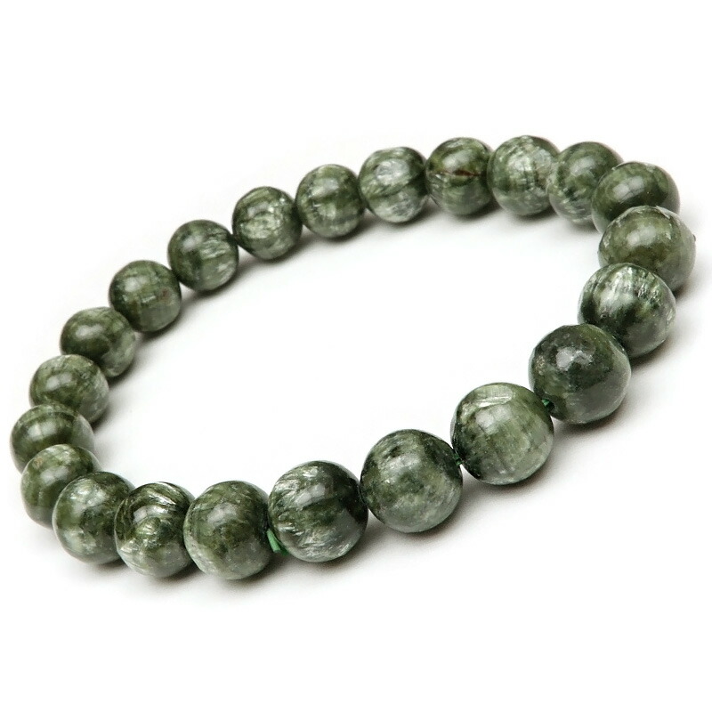 セラフィナイト 丸玉ブレス 8mm【1コ販売】▽ クリノクロア 斜緑泥石 Seraphinite ブレスレット 数珠 ラウンド 天然石 ビーズ パワーストーン パーツ アクセサリー 素材 材料