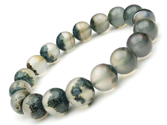 ガーデンモスアゲート 丸玉ブレス 11mm No.9【1点もの】▽ ガーデンアゲート メノウ アゲット 瑪瑙 Agate ブレスレット 数珠 ラウンド 天然石 ビーズ パワーストーン パーツ アクセサリー 素材 材料