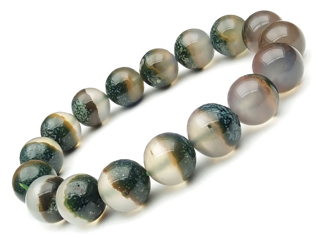 ガーデンモスアゲート 丸玉ブレス 11mm No.12【1点もの】▽ ガーデンアゲート メノウ アゲット 瑪瑙 Agate ブレスレット 数珠 ラウンド 天然石 ビーズ パワーストーン パーツ アクセサリー 素材 材料