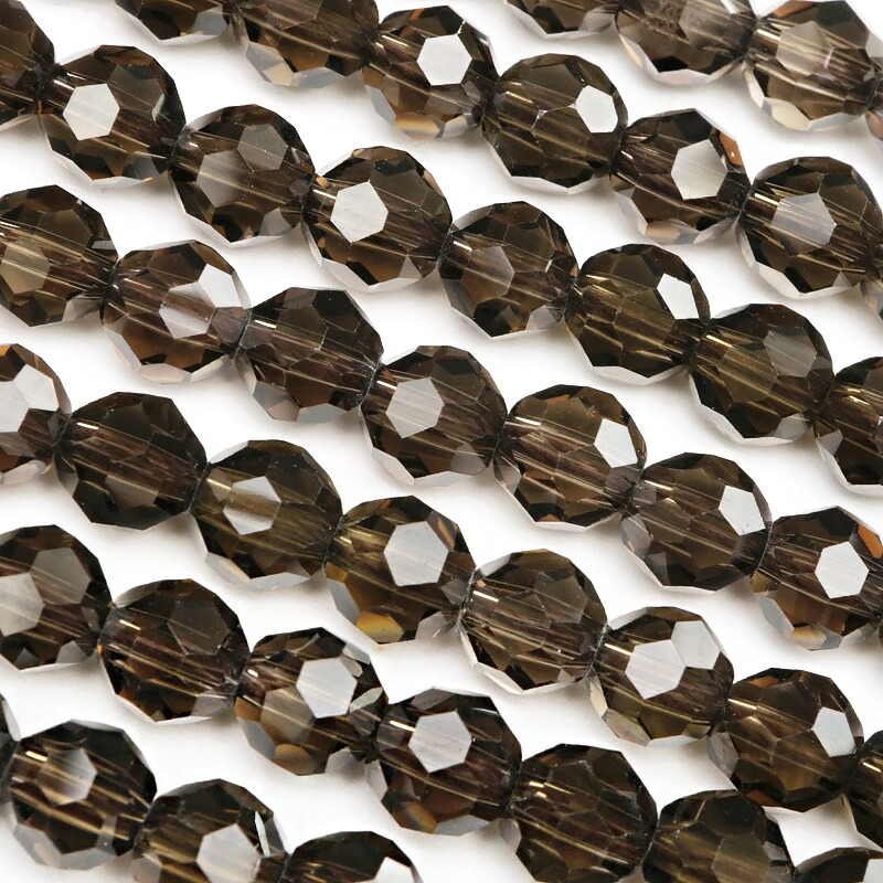 スモーキークォーツ バッキーボールカット 丸玉 6mm［プレミアムカット］【1連販売】▽ 煙水晶 Smoky quartz 面カット ラウンドカット 連売り 天然石 ビーズ パワーストーン パーツ アクセサリー 素材 材料