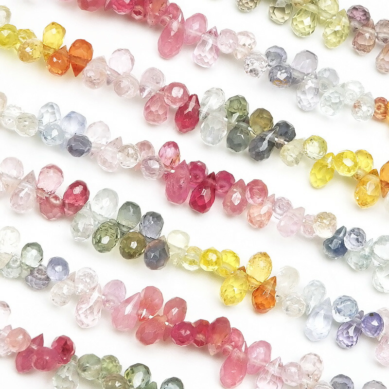 マルチカラーサファイア ドロップカット 3〜4mm［プレミアムカット］【1連販売】▽ サファイヤ 蒼玉 Sapphire 9月の誕生石 コランダム しずく 雫 連売り 天然石 ビーズ パワーストーン パーツ アクセサリー 素材 材料画像