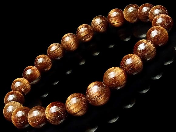 ブラウンルチルクォーツ 丸玉ブレス 7mm No.2【1点もの】▽ ルチル 針水晶 Rutilated quartz ブレスレット 数珠 ラウンド 天然石 ビーズ パワーストーン パーツ アクセサリー 素材 材料｜BELLPIERI
