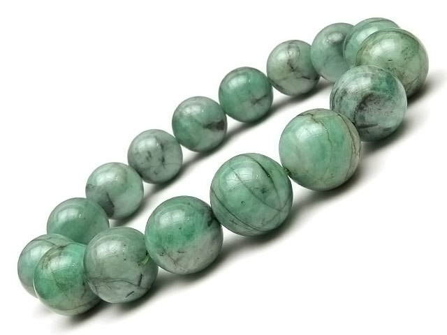 エメラルド 丸玉ブレス 13mm No.20【1点もの】▽ 翠玉 緑玉 Emerald 5月の誕生石 ブレスレット 数珠 ラウンド 天然石 ビーズ パワーストーン パーツ アクセサリー 素材 材料