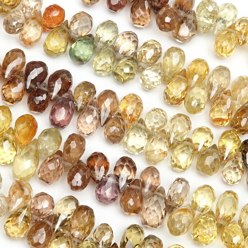 マルチカラージルコン ドロップカット 4～7mm【1連販売】▽ 天然ジルコン ヒヤシンス石 風信子石 12月の誕生石 Zircon しずく 雫 連売り 天然石 ビーズ パワーストーン パーツ アクセサリー 素材 材料｜BELLPIERI