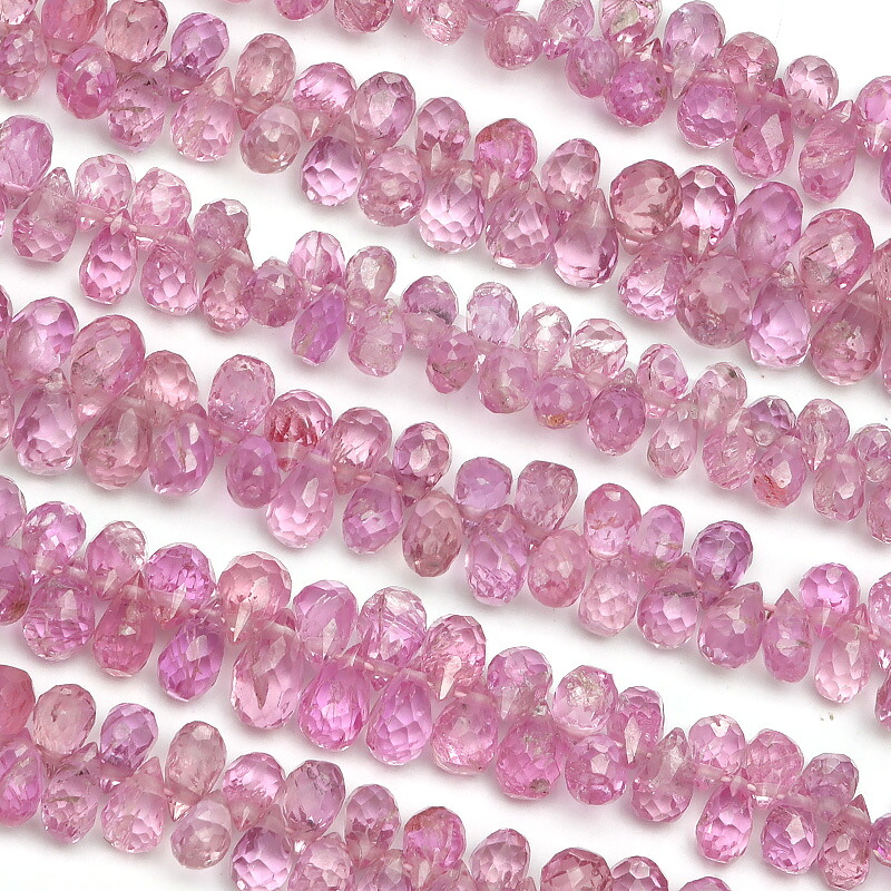 ピンクサファイア ドロップカット 3～5mm【1連販売】▽ サファイア サファイヤ 蒼玉 Sapphire 9月の誕生石 コランダム しずく 雫 連売り 天然石 ビーズ パワーストーン パーツ アクセサリー 素材 材料
