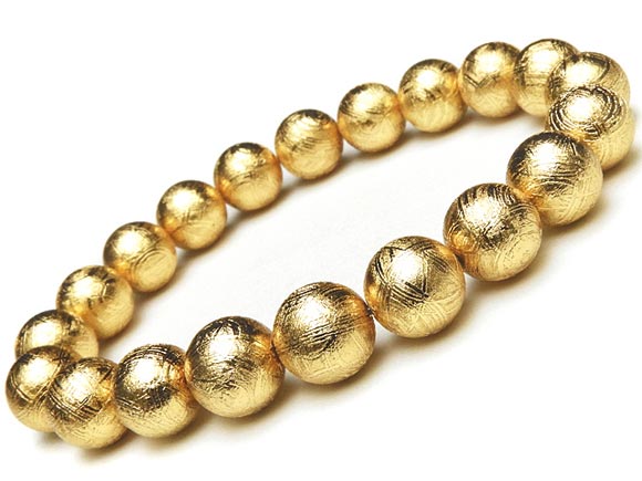 ムオニナルスタ隕石 メテオライト ゴールドカラー 丸玉ブレス 10mm No.7【1点もの】▽ 鉄隕石 隕鉄 天然隕石 Meteorite ブレスレット 数珠 ラウンド 天然石 ビーズ パワーストーン パーツ アクセサリー 素材 材料｜BELLPIERI