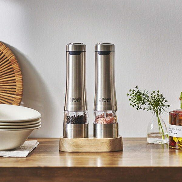 Russell Hobbs ラッセルホブス 電動ミル ソルト&ペッパー ウッドスタンド セット［7923JP］ 男性 結婚内祝い 祝い返し 誕生日プレゼント 誕生日祝いギフト ギフトセット プレゼント ギフト 入学祝い お返し 送料無料