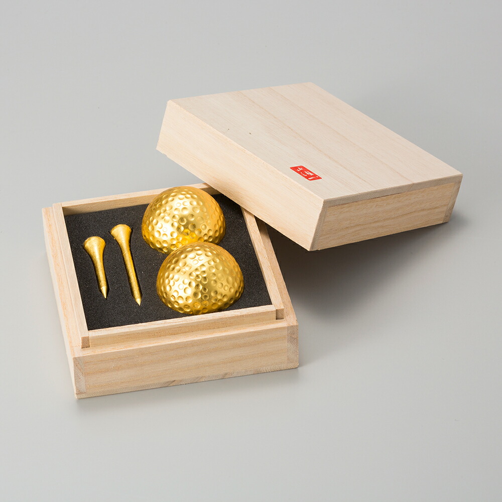 箔一(HAKUICHI) ゴルフボール＆ティーセット(ダブル) 贈り物 ギフト プレゼント 金沢箔 金箔 記念品 ゴルフコンペ 景品 父 退職祝 誕生日 還暦祝 木箱 還暦祝い 送料無料