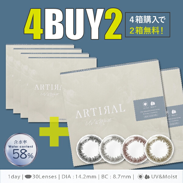 【4箱購入ごとに2箱無料】アーティラルワンデー UV&Moist 58% 30枚 4箱→【6箱SET】 ARTIRAL ワンデーアキュビューディファインからの乗り換え推奨 １箱700円～安い