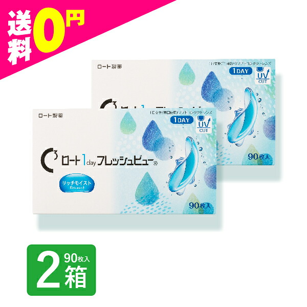 ロートワンデー フレッシュビュー リッチモイスト 2箱 90枚入り口・入口一デー 1day コンタクトレンズ 読みやすい ロート 高含水 1日使い捨て