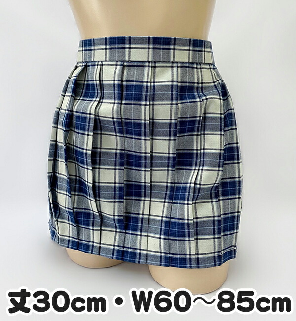 取り寄せ 白&times;青 チェック柄 プリーツスカート 30cm丈 W60～85 No.7412 ミニスカート W60 W65 W70 W75 W80 W85 レディース ボトムス 膝上丈 アジャスター付き wsk-57 JC JK スクール 学校 通学 女の子 かわいい ポリエステル レーヨン コスチューム 国内生産｜コスメイト
