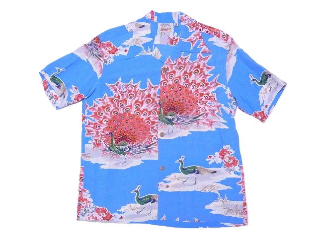 SUN SURF[サンサーフ] アロハシャツ SS39214 PIKAKE クジャク 孔雀 和柄 (ブルー) 送料無料 代引き手数料無料｜American Clothing Cream