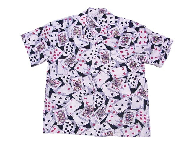 STAR OF HOLLYWOOD[スターオブハリウッド] オープンシャツ SH39496 PLAYING CARDS トランプ柄 半袖 オープンカラーシャツ TYPEWRITER COTTON (ブラック) 送料無料 代引き手数料無料