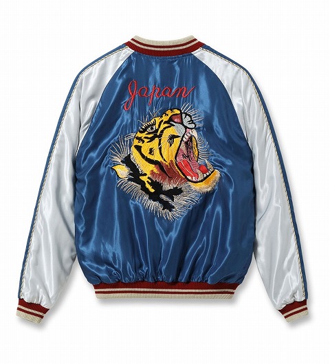 TAILOR TOYO[テーラー東洋] スカジャン TT15877 TIGER HEAD &times; JAPAN MAP 虎顔 タイガーヘッド 日本地図 ジャパンマップ 東洋エンタープライズ (ブルー) 送料無料 代引き手数料無料｜American Clothing Cream