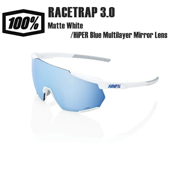 100% ワンハンドレッド RACETRAP 3.0 Matte White/HiPER Blue Multilayer Mirror Lens サングラス スポーツサングラス 自転車 野球｜サイクルロード