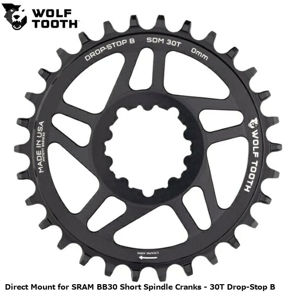 WOLF TOOTH ウルフトゥース Direct Mount for SRAM BB30 Short Spindle Cranks - 30T Drop-Stop B 銀輪 チェーン店輪っか スポーツ・アウトドア-自転車用パーツ-チェーンリング