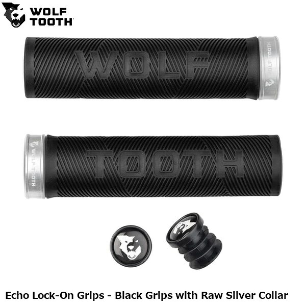 WOLF TOOTH ウルフトゥース Echo Lock-On Grips - Black Grips with Raw Silver Collar 自転車用グリップ