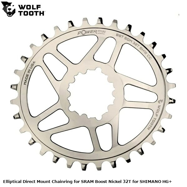 WOLF TOOTH ウルフトゥース Elliptical Direct Mount Chainring for SRAM Boost Nickel 32T for SHIMANO HG+ 自転車 チェーンリング
