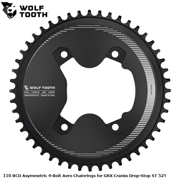 WOLF TOOTH　ウルフトゥース 110 BCD Asymmetric 4-Bolt Aero Chainrings for GRX Cranks Drop-Stop ST 52T 自転車 チェーンリング