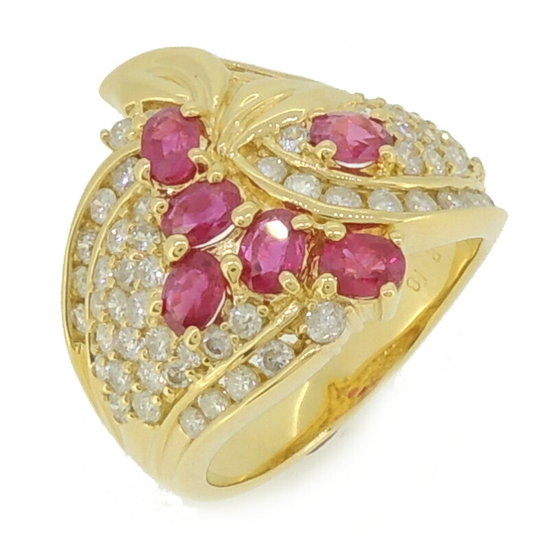 在庫限り 指輪 リング K18イエローゴールド リング 指輪 レディース 1 03ct ダイヤモンド 1 18ct ルビー K18yg ノンブランド 9時59分まで 飯能本店 1 2 最大35 000円offクーポン配布中 13号 中古 送料無料 店頭受取対応商品 Dh561 大黒屋質店出品