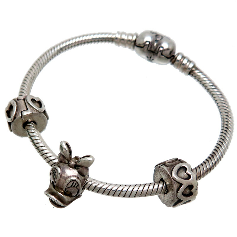 PANDORA シルバーバングル ハート型留め具　ショッパー付き Logo Heart Clasp Bangle