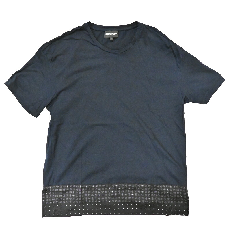 【飯能本店】 エンポリオ・アルマーニ シャツ メンズ 半袖Ｔシャツ 3X1T5I コットン ネイビー DH83958【大黒屋質店出品】 【中古】【送料無料】【店頭受取対応商品】