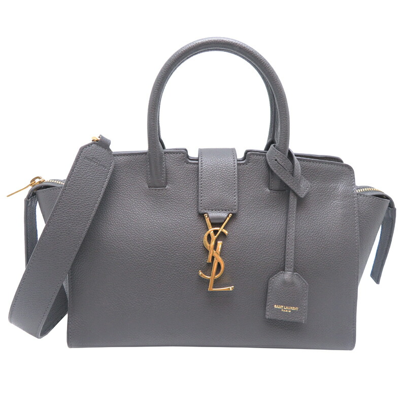 美品✨SAINT LAURENT PARIS レザー ハンドバッグ グレー サンローランサックドジュールミディアム グレー シルバー金具
