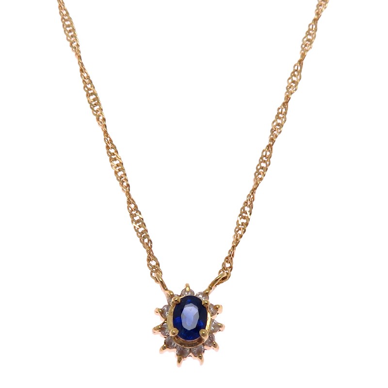 【銀座店】 ノンブランド 0.01ct ダイヤモンド サファイア レディース ネックレス K18イエローゴールド DH89740【大黒屋質店出品】 【中古】【送料無料】【店頭受取対応商品】