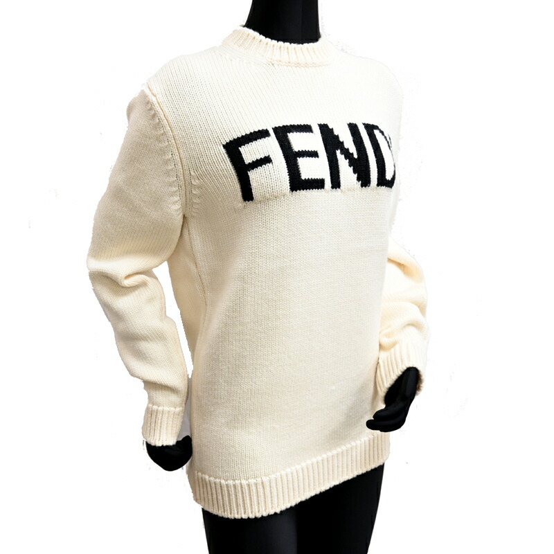 【飯能本店】 フェンディ ロゴ クルーネック #44 レディース ニット ウール アイボリー DH89946【大黒屋質店出品】 【中古】【送料無料】【店頭受取対応商品】