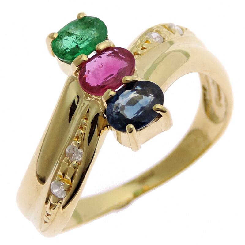 楽天市場】K18 ダイヤモンド ルビー サファイア エメラルド リング 3