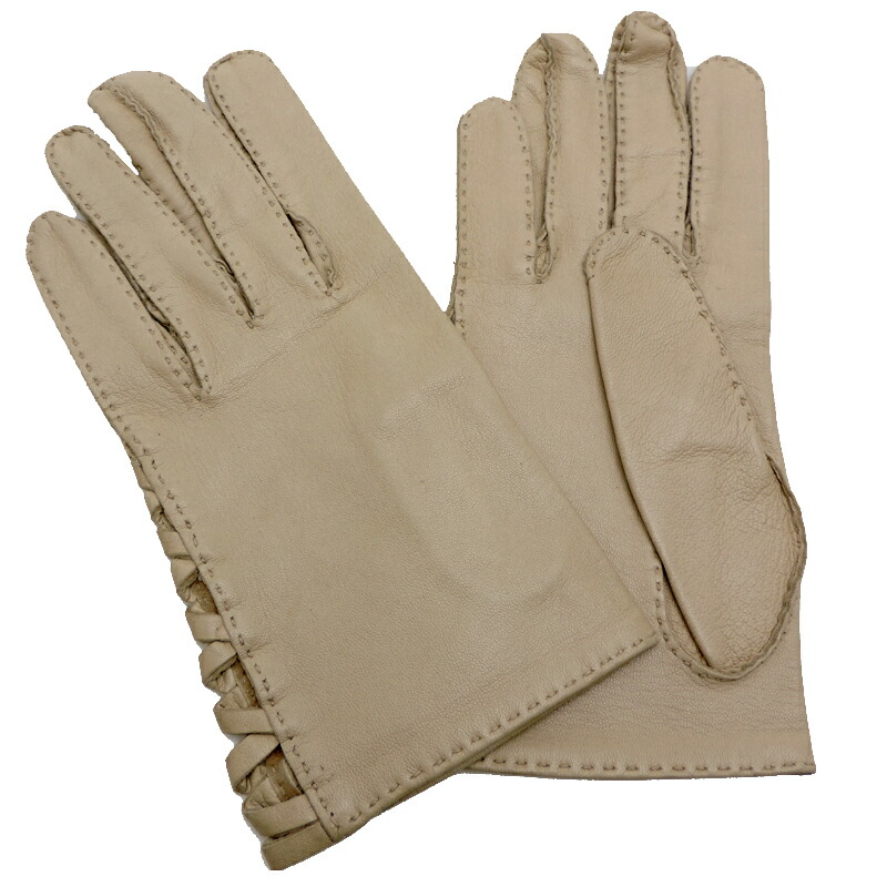 【銀座店】 エルメス レザーグローブ #6? レディース 手袋 ラムスキン ベージュ DH92042【大黒屋質店出品】 【中古】【送料無料】【店頭受取対応商品】
