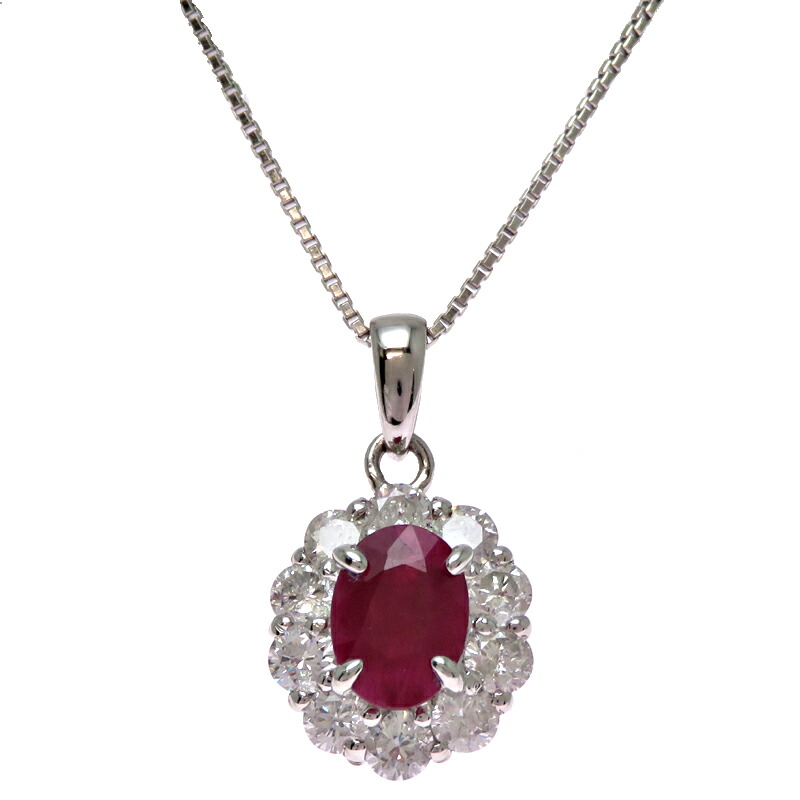 【飯能本店】 ノンブランド 0.50ct ルビー 0.85ct ダイヤモンド レディース ネックレス Pt850プラチナ DH93145【大黒屋質店出品】 【中古】【送料無料】【店頭受取対応商品】|大黒屋質店