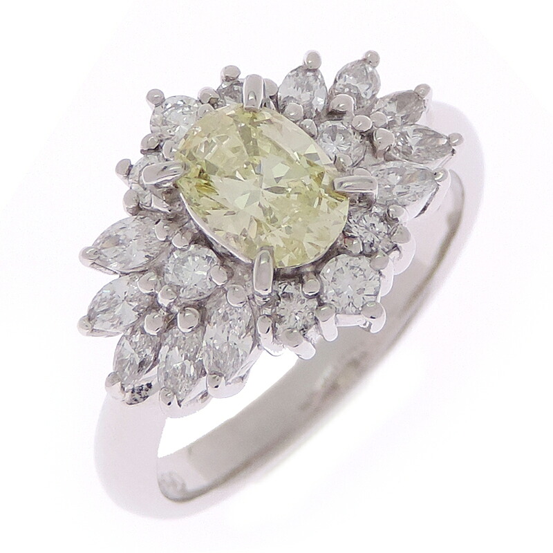 【銀座店】 ノンブランド 0.66ct イエローダイヤモンド 0.68ct ダイヤモンド レディース リング・指輪 Pt900プラチナ 10号 DH93846【大黒屋質店出品】 【中古】【送料無料】【店頭受取対応商品】|大黒屋質店