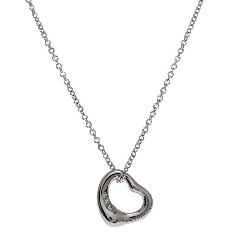 【銀座店】 ティファニー Pt950 0.01ct 3Pダイヤモンド オープンハート レディース ネックレス 68148707 Pt950プラチナ DH94061【大黒屋質店出品】 【中古】【送料無料】【店頭受取対応商品】｜大黒屋質店