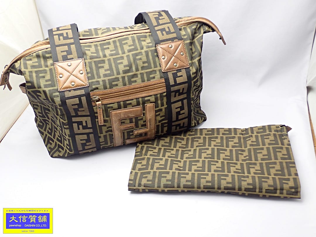 ◆Y10728 FENDI フェンディ ズッカ 柄 キャンバス レザー ミニ ショルダー バッグ FENDI フェンディ ボストンバッグ 7VS002 キャンバス レザー ダーク