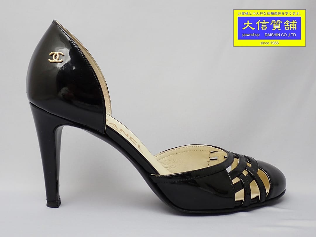 CHANEL シャネル エナメルレザーパンプス 36 ブラック 中古B+【中古】【大信質舗】【質屋出店】管理番号：A-9220