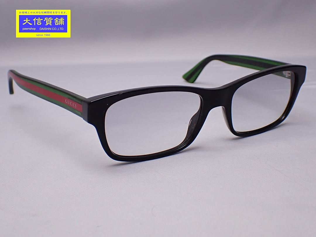 GUCCI グッチ サングラス GG0006O 006 ブラックｘグリーンｘレッドフレーム ライトグレーグラデーションレンズ ケース付 中古B+【中古】【大信質舗】【質屋出店】管理番号：A-9223