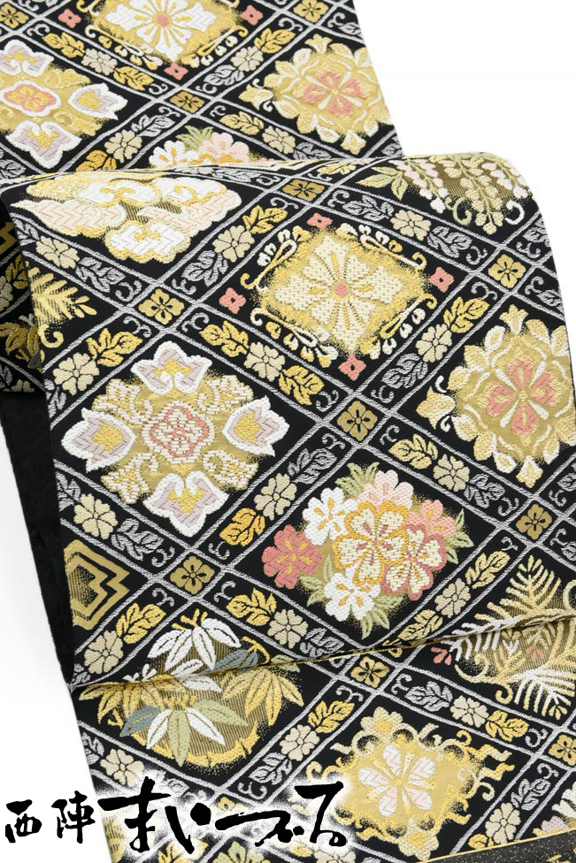 螺鈿細工 金華山 輪奈織 西陣織 袋帯 新品未使用品 金彩 金糸 正絹 Q748 螺鈿細工 金華山 輪奈織 西陣織 袋帯 新品未使用品 金彩 金糸