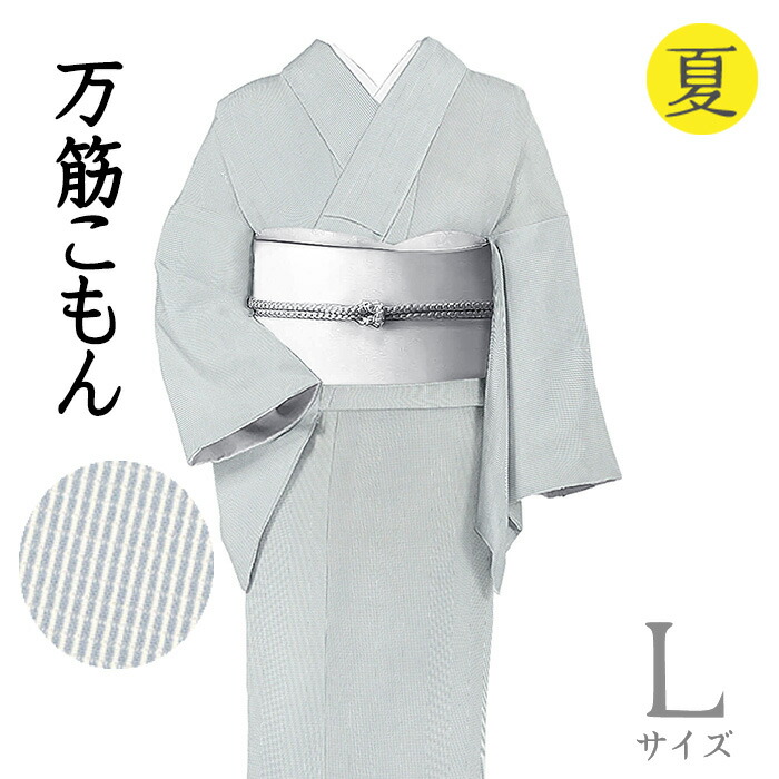 【販売店じろじろ見る★5ありがとう♪】御召しものだいやす 566■日本の首都小紋■絽 万筋 縞模様 夏 薄藍薄墨色×白 身たけ大きさ：L【正絹】【仕立てもの売り上げ金御召しもの】【貨物輸送無料】【新品】