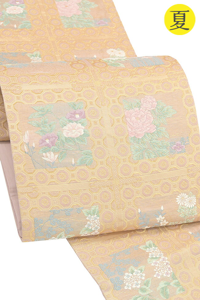 【販売店じろじろ見る★5ありがとう♪】お召しものだいやす 731■袋帯■唐織 夏帯 秋草文 桔梗 薄水浅葱色【正絹】【仕立てもの売り上げ金帯】【貨物輸送無料】【中古】