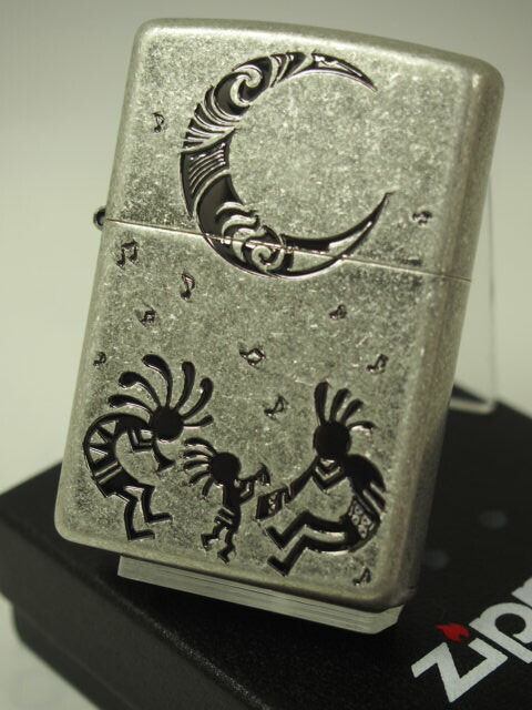 ジッポーライター： Zippo Kokopelli // ココペリ // インディアン ネイティブ ムーン 【B】 エッチング 彫刻 シルバー 銀いぶし バレル仕上げ ◆オシャレ◆ あす楽対応 楽ギフ_包装 母の日 父の日 ジッポ ジッポー ライター  メンズ レディース 【ダルマヤ】 人気商品