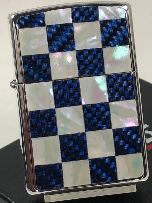 ジッポーライター： 絶版 Zippo シェル チェック [ シェル ＆ カーボン ] ホワイト＆ブルー 市松 格子 シルバー 2SISHELL-CBB 2020 Shell Inlay シェルインレイ 天然貝貼り エッチング 象嵌 ♪オシャレ♪ 対応 楽ギフ_包装 母の日 父の日 ジッポ ライター ダルマヤ｜Zippo Shop DARUMAYA：ダルマヤ