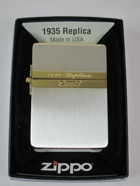 ジッポーライター： Zippo 1935 レプリカ // ミラーライン // SG ★ 金銀 コンビ ★ 【 シルバー ＆ ゴールド 】 3バレル 外ヒンジ mirror Line ☆オシャレ!!☆ 【あす楽対応】 【楽ギフ_包装】 【父の日】 ジッポ ジッポー 【ライター】 【ダルマヤ】 人気商品 送料無料