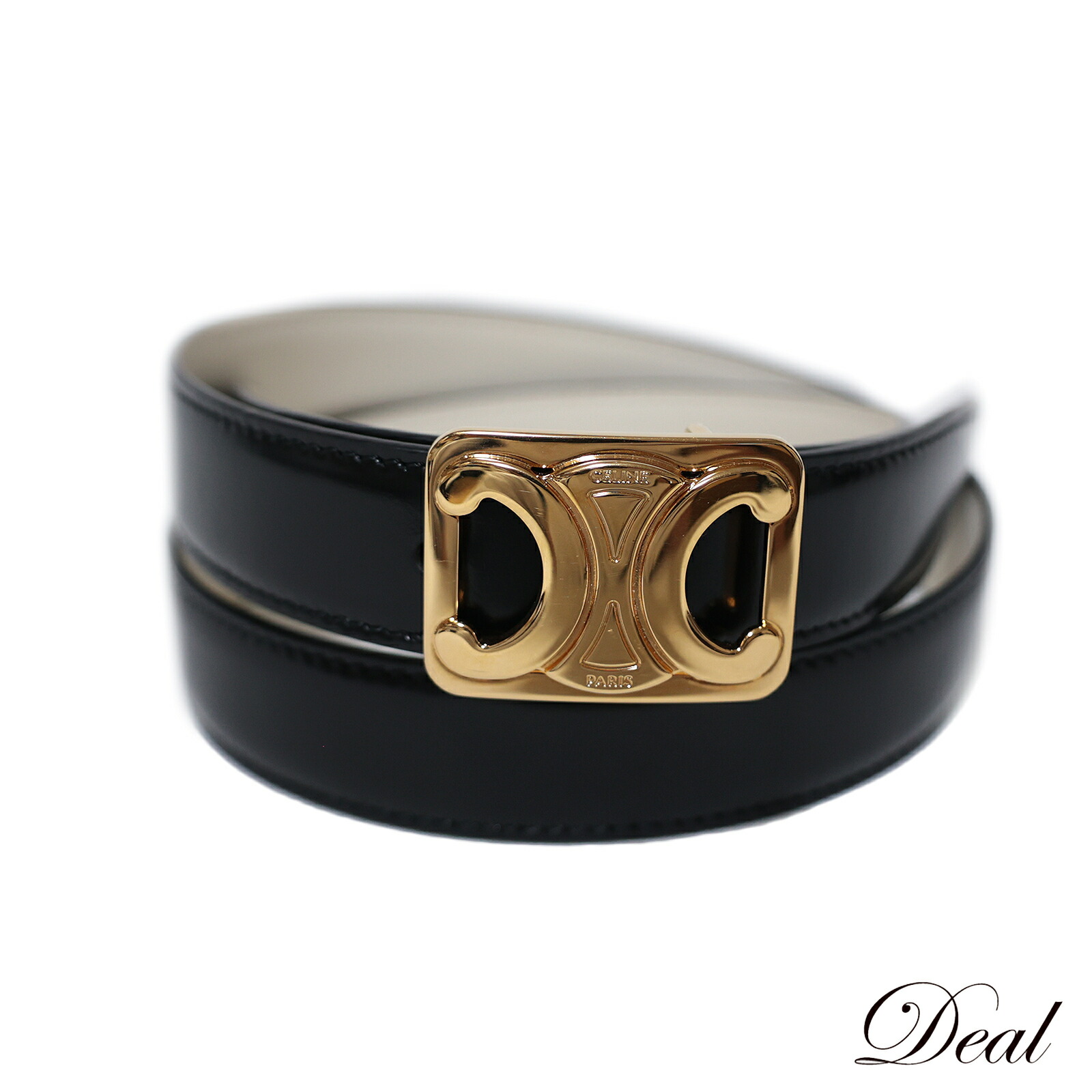 【美品】CELINE セリーヌ トリオンフ リバーシブル ベルト ゴールド CELINE】ミディアム リバーシブル フレーム トリオンフ ベルト