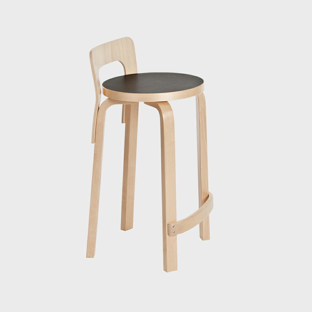 アルテック カウンター チェア K65 リノリウム 黒 ブラック / artek アアルト [ 北欧 カウンターチェアー 背もたれ付き artek アルテック チェア 木製 丸 椅子 おしゃれ ]