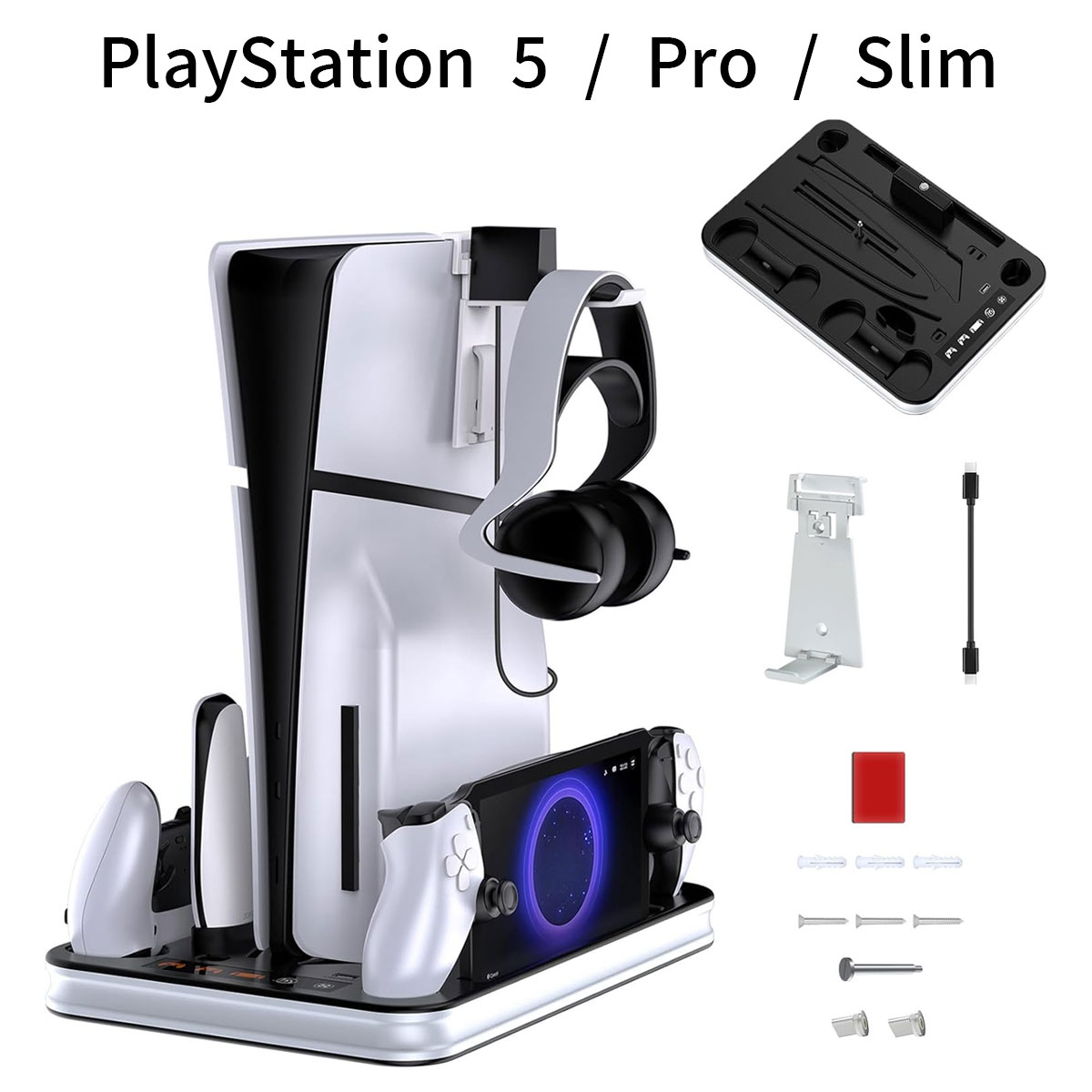 PlayStation 5 / PlayStation 5 Pro / Slim対応 5in1 縦置きスタンド グレー PS5 Slimプレイステーション5